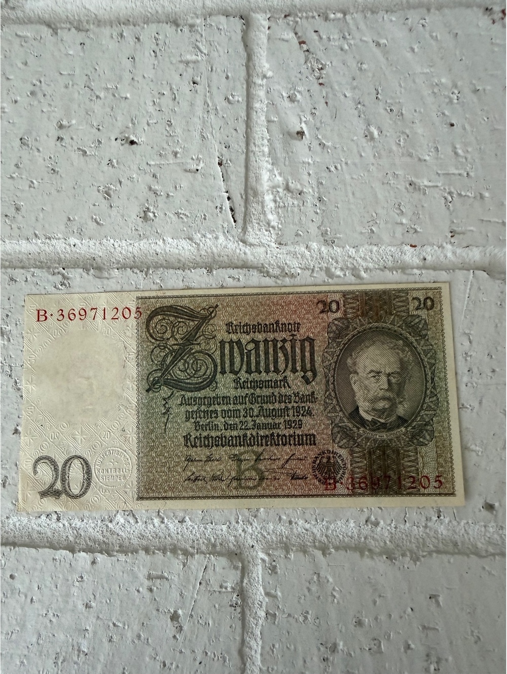 Vintage 1929 German 20 Reichsmark Banknote Reichsbanknote Historical Currency